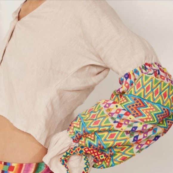 All Things Mochi Christine Top Paula Shorts Linen Embroidered Boho Set NWT - Picture 14 of 15